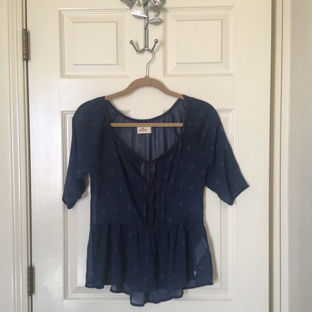 Dark Blue Blouse with Red/Blue Design